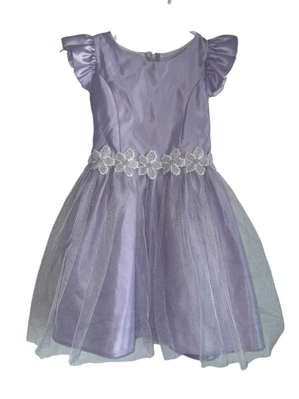 Sweet Kids Girls Flower Girl Dress Sz 7 Lavender Satin Beaded Floral Princess